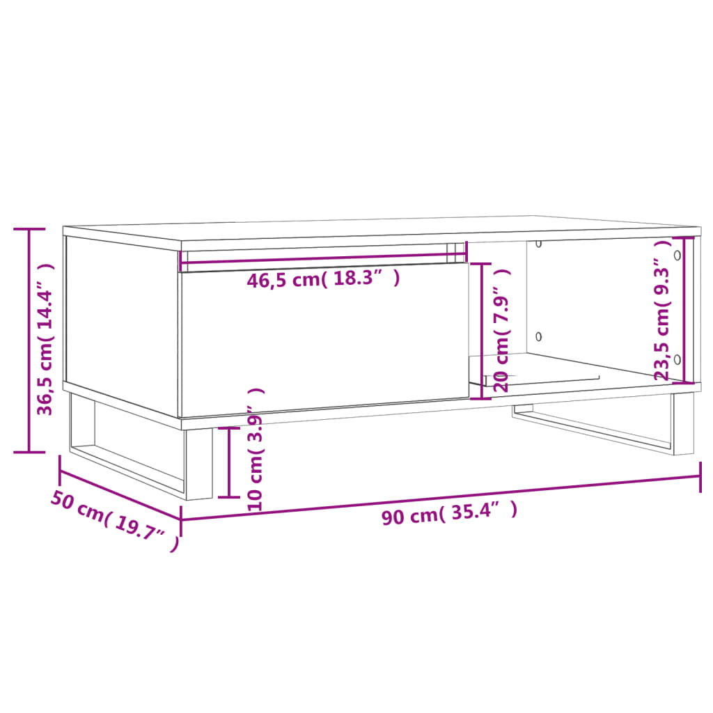 vidaXL sofabord 90x50x36,5 cm konstrueret træ betongrå