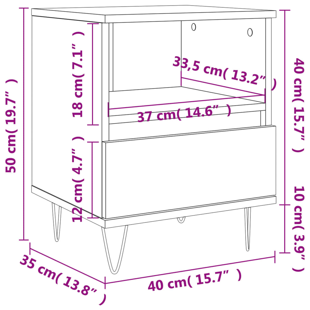 vidaXL sengeborde 2 stk. 40x35x50 cm konstrueret træ sonoma-eg