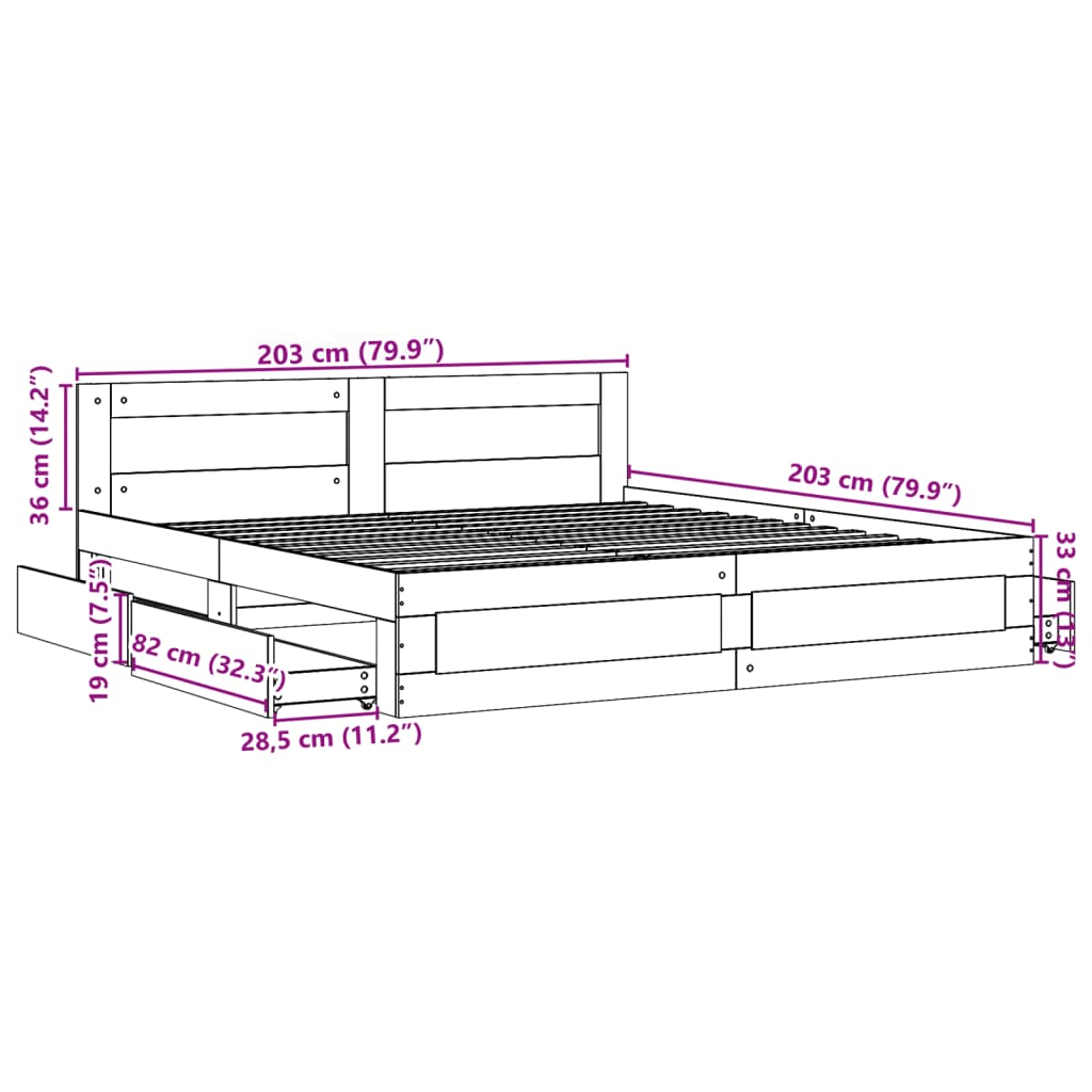 vidaXL sengeramme med sengegavl 200x200 cm konstrueret træ sonoma-eg