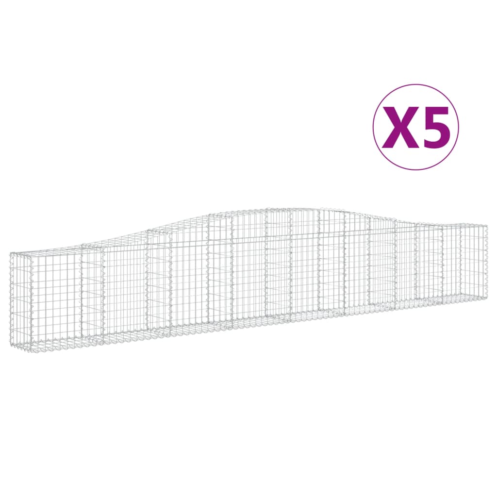 vidaXL buede gabionkurve 5 stk. 400x30x60/80 cm galvaniseret jern