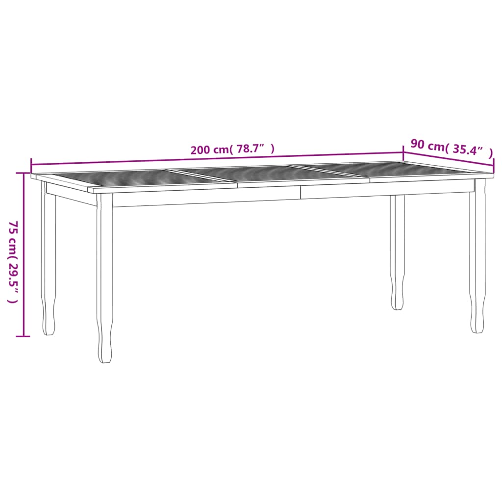 vidaXL havebord 200x90x75 cm massivt teaktræ