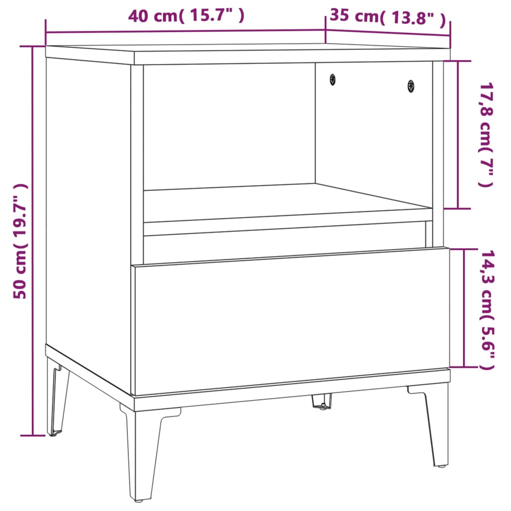 vidaXL sengeborde 2 stk. 40x35x50 cm hvid højglans