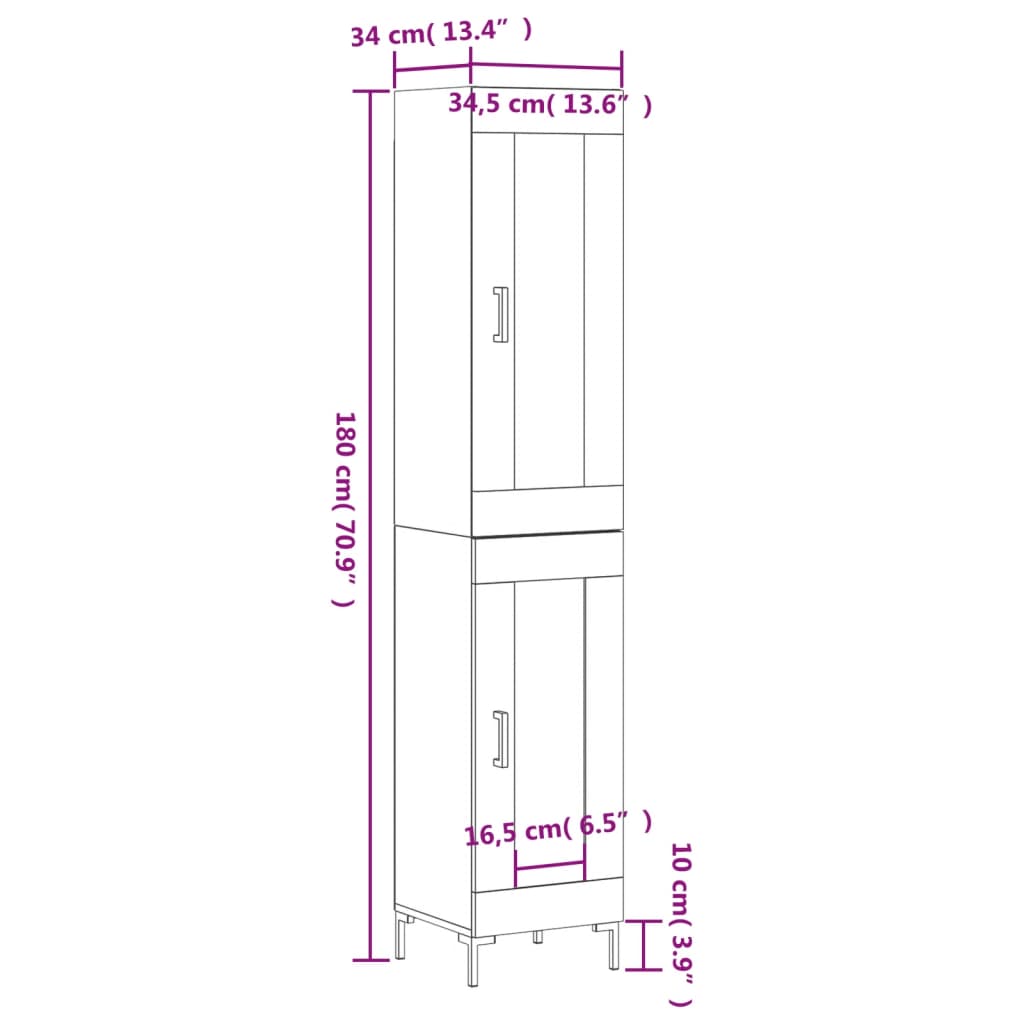 vidaXL skab 34,5x34x180 cm konstrueret træ røget egetræ