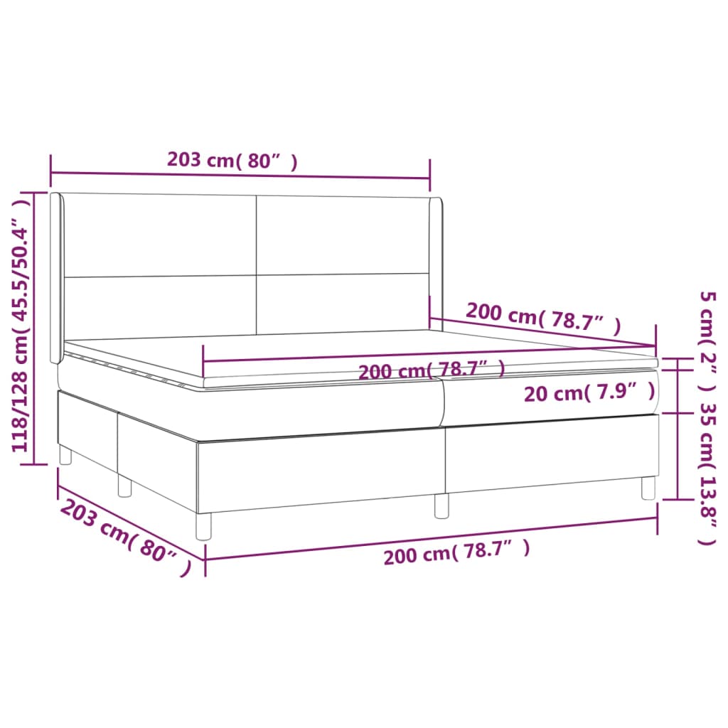 vidaXL kontinentalseng med madras 200x200 cm stof lysegrå