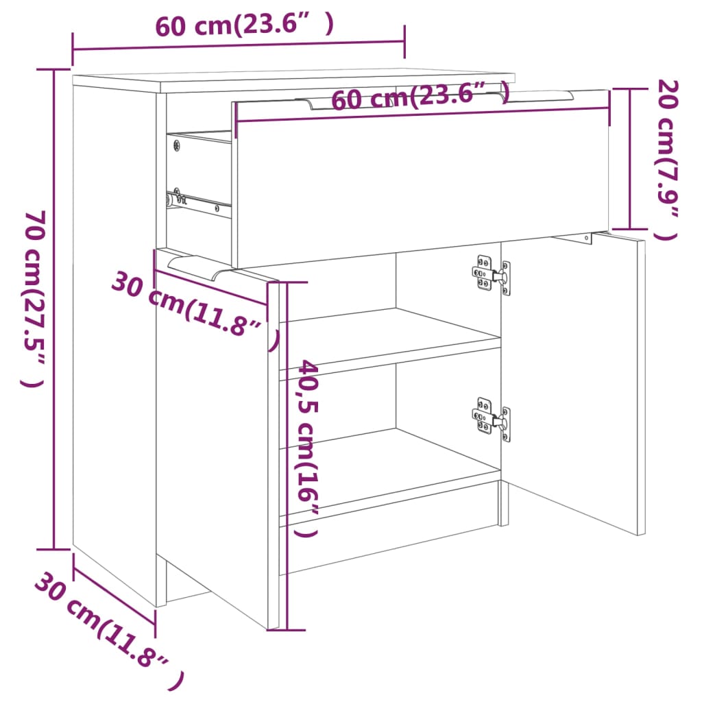 vidaXL skænk 60x30x70 cm konstrueret træ sort