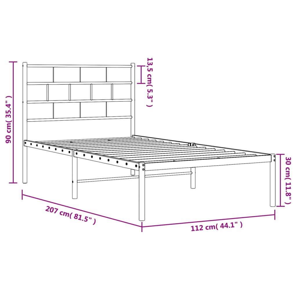 vidaXL sengeramme med sengegavl 107x203 cm metal hvid