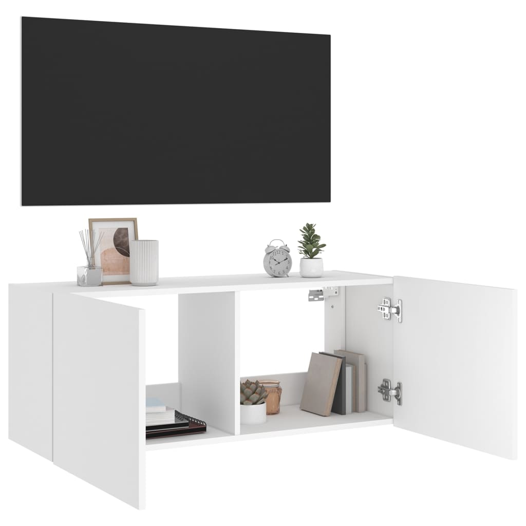 vidaXL væghængt tv-bord med LED-lys 100x35x41 hvid