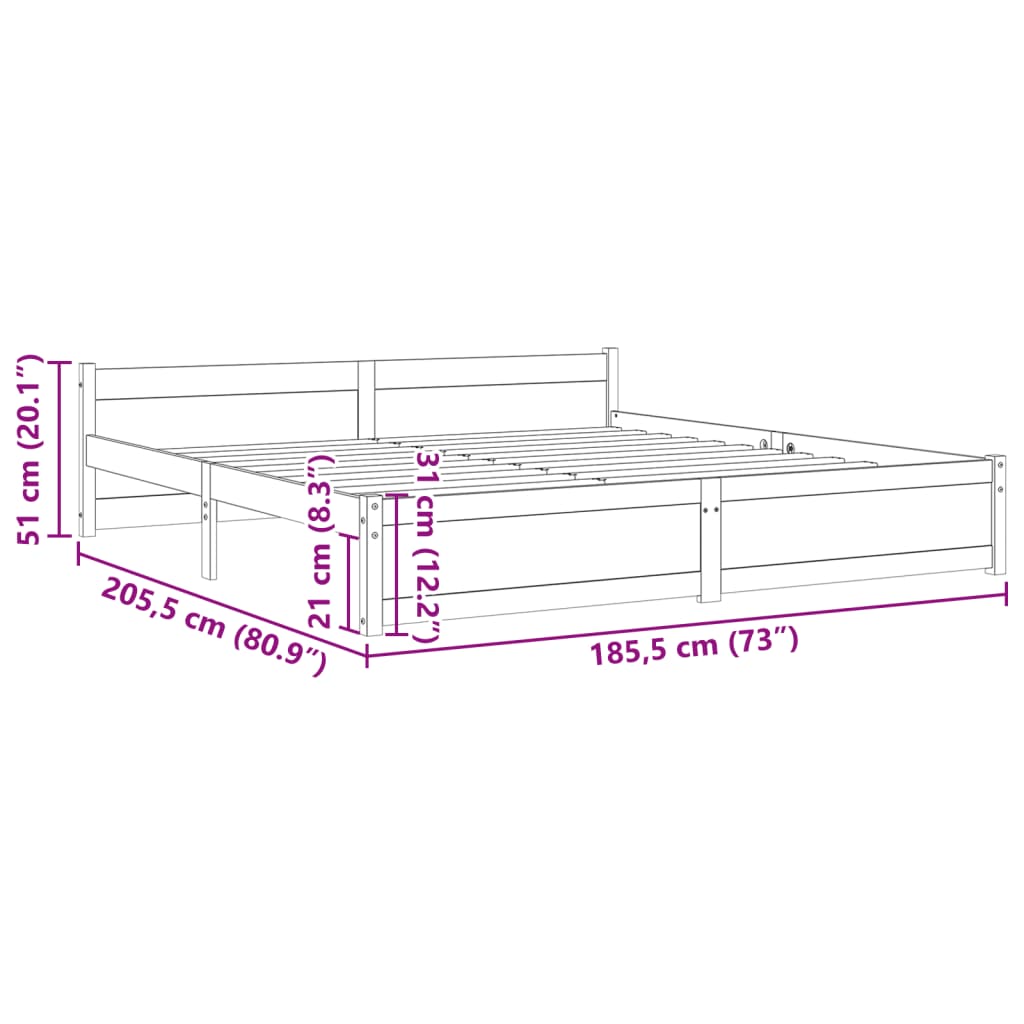 vidaXL sengestel 180x200 cm Super King massivt fyrretræ sort