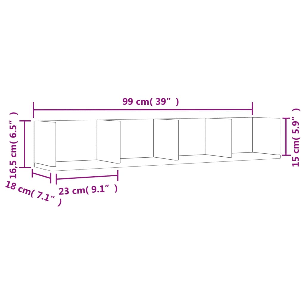 vidaXL vægskab 99x18x16,5 cm konstrueret træ betongrå