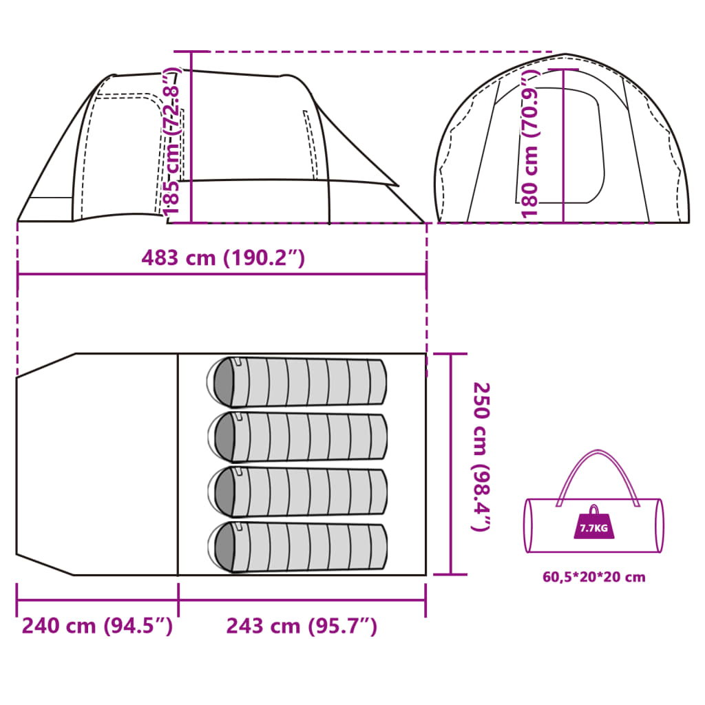 vidaXL 4-personers campingtelt vandtæt tunneltelt grå