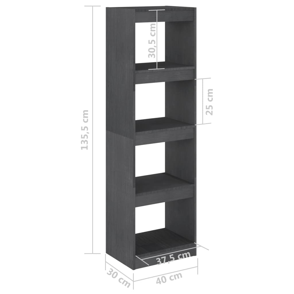 vidaXL bogreol/rumdeler 40x30x135,5 cm massivt fyrretræ grå