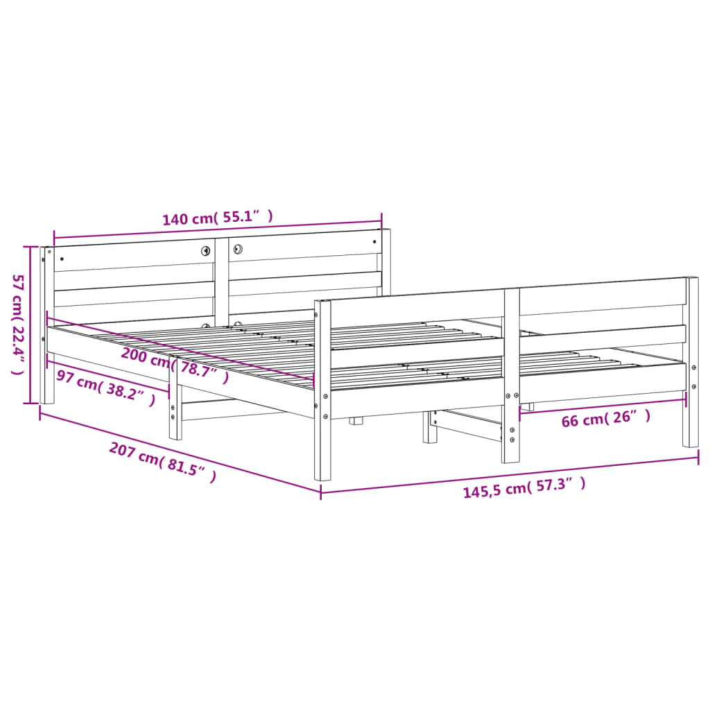 vidaXL sengeramme uden madras 140x200 cm massivt fyrretræ hvid