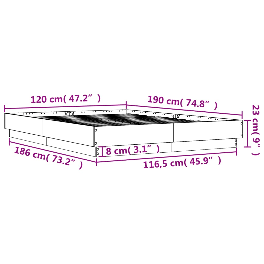 vidaXL sengeramme med LED-lys 120x190 cm betongrå