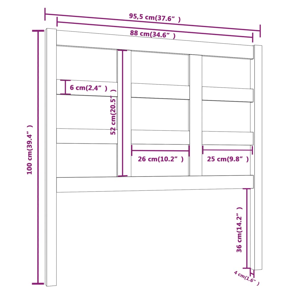 vidaXL sengegærde 95,5x4x100 cm massivt fyrretræ