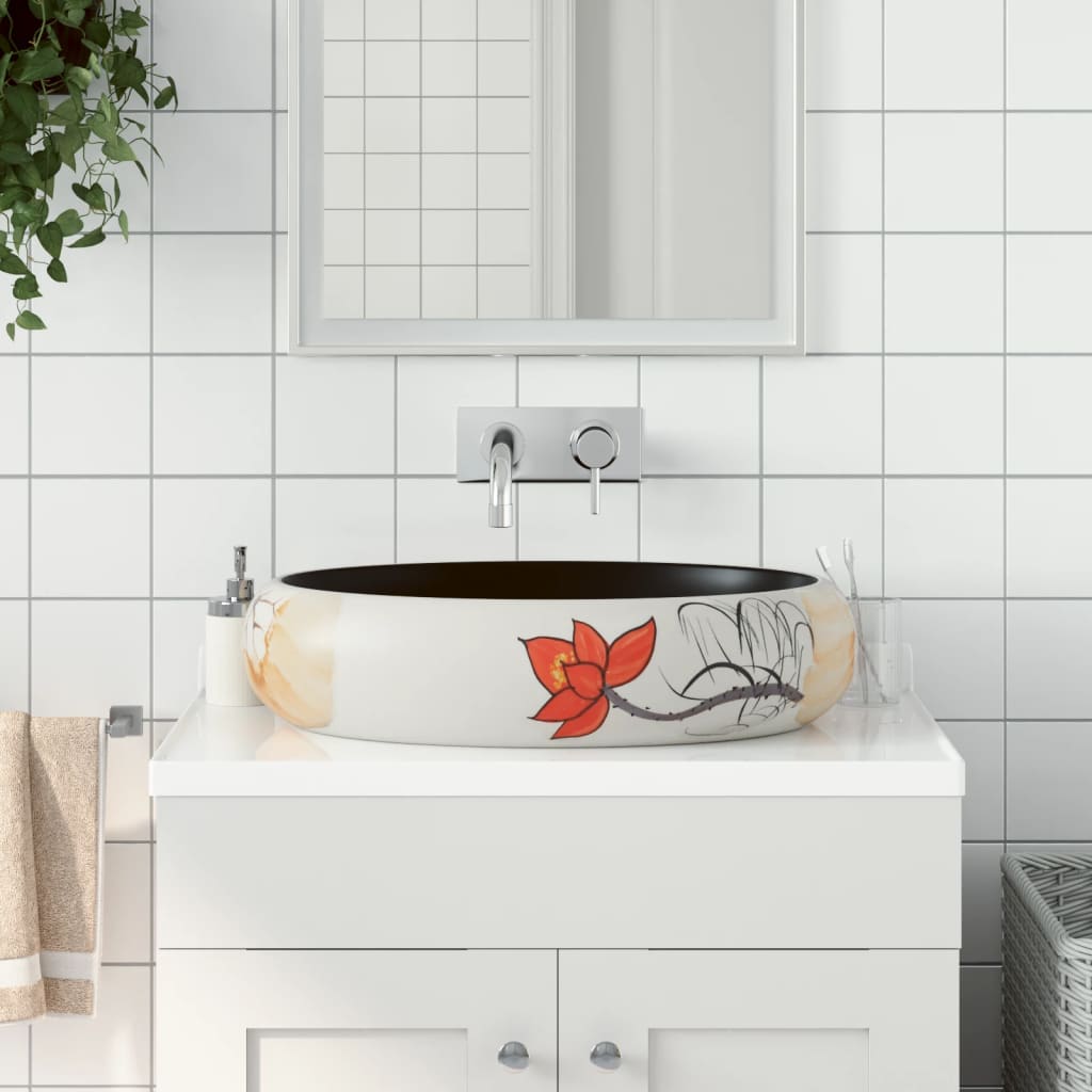 vidaXL håndvask til bordplade 59x40x15 cm oval keramik flerfarvet