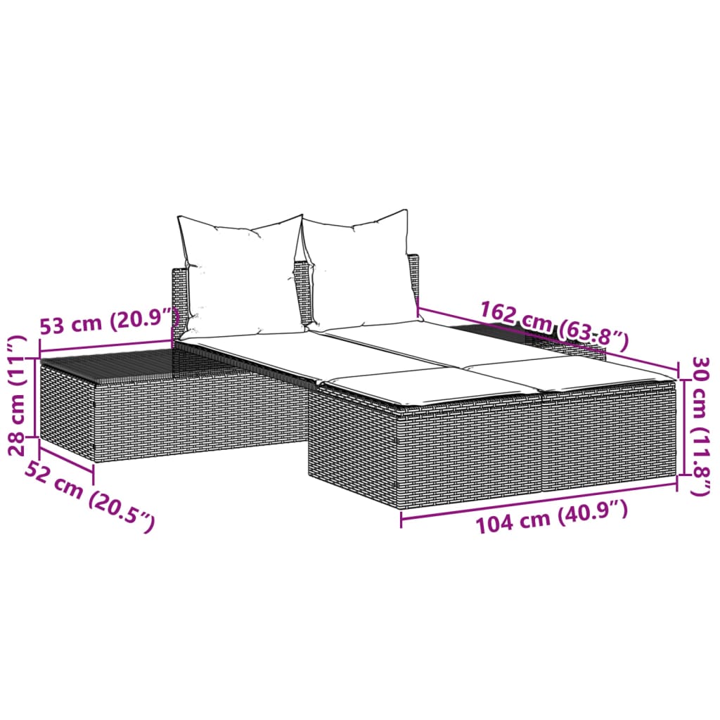 vidaXL solseng med hynder polyrattan brun