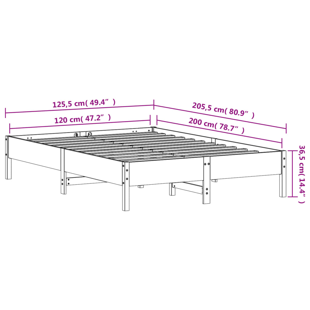 vidaXL sengeramme uden madras 120x200 cm massivt fyrretræ gyldenbrun