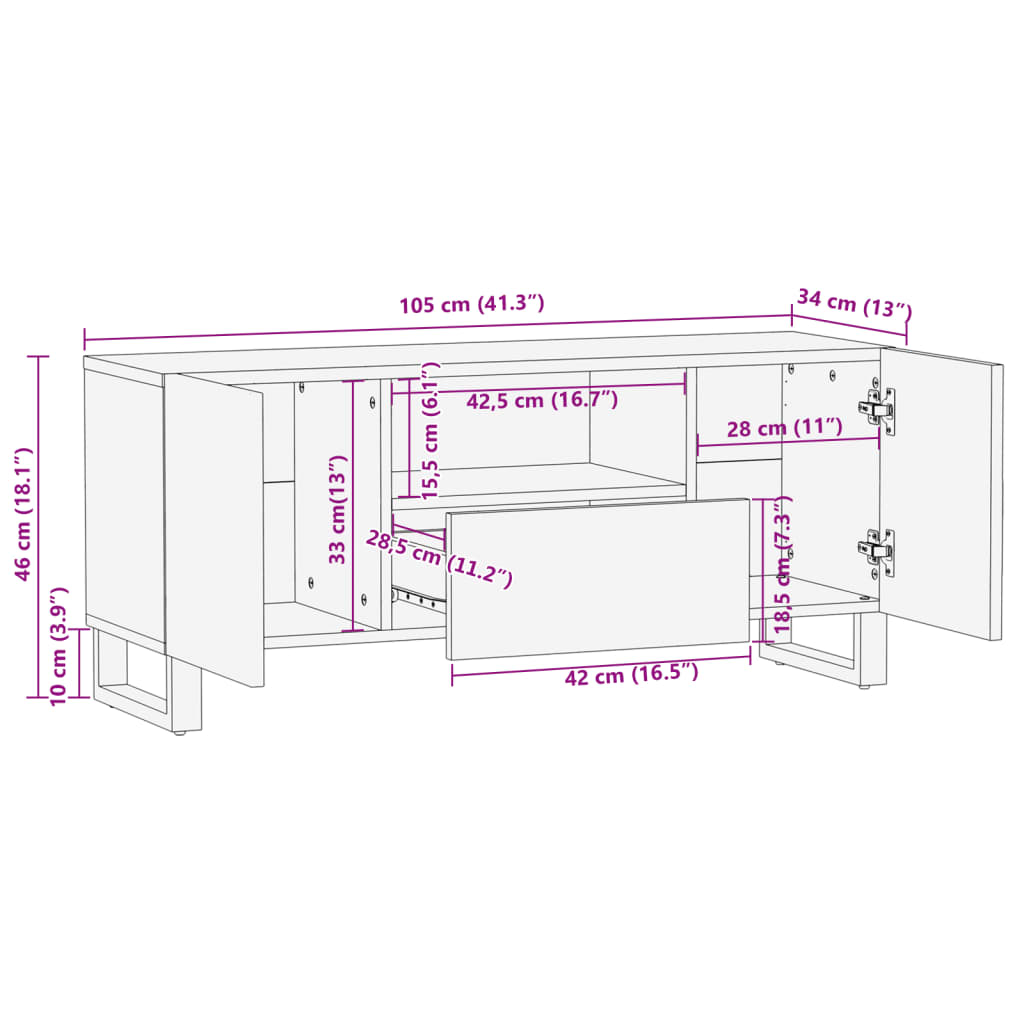 vidaXL tv-bord 100x34x46 cm massivt mangotræ