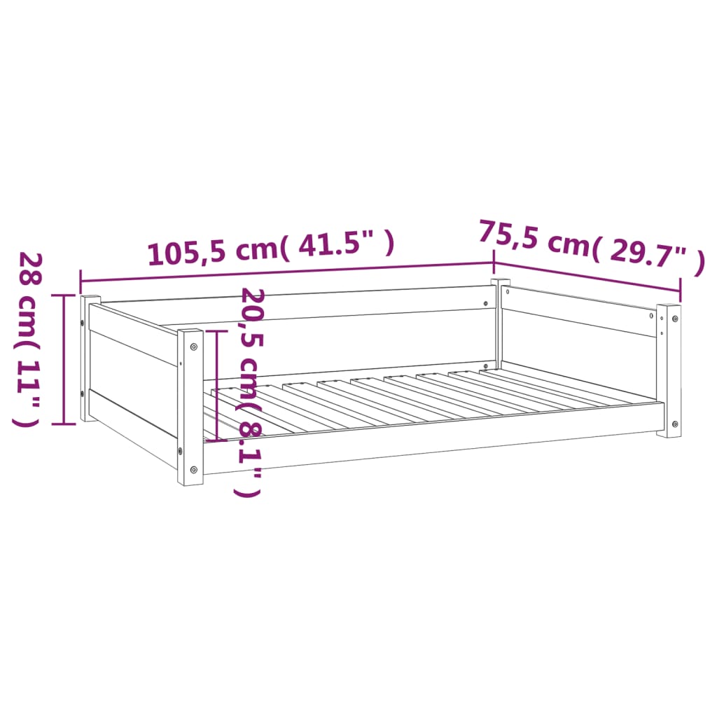 vidaXL hundeseng 105,5x75,5x28 cm massivt fyrretræ