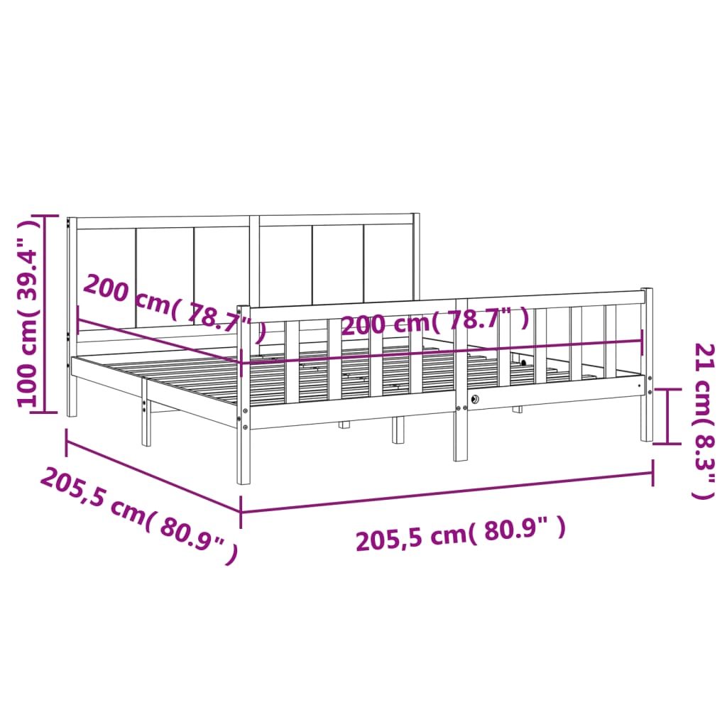 vidaXL sengeramme med sengegavl 200x200 cm massivt træ gyldenbrun