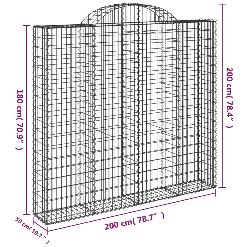 vidaXL buede gabionkurve 12 stk. 200x50x180/200 cm galvaniseret jern