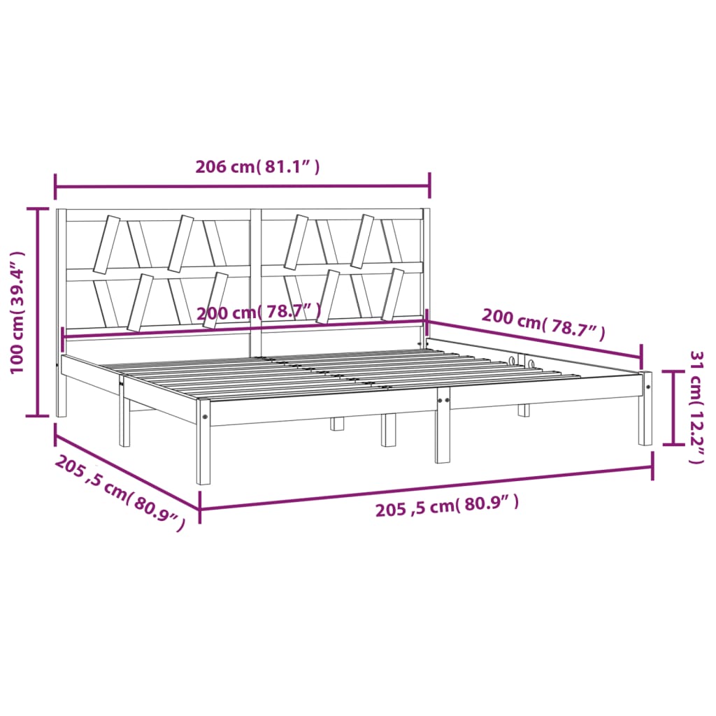 vidaXL sengeramme 200x200 cm massivt fyrretræ sort