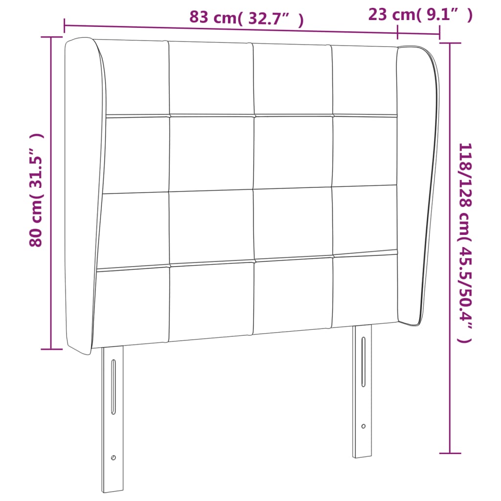 vidaXL sengegavl med kanter 83x23x118/128 cm stof mørkebrun