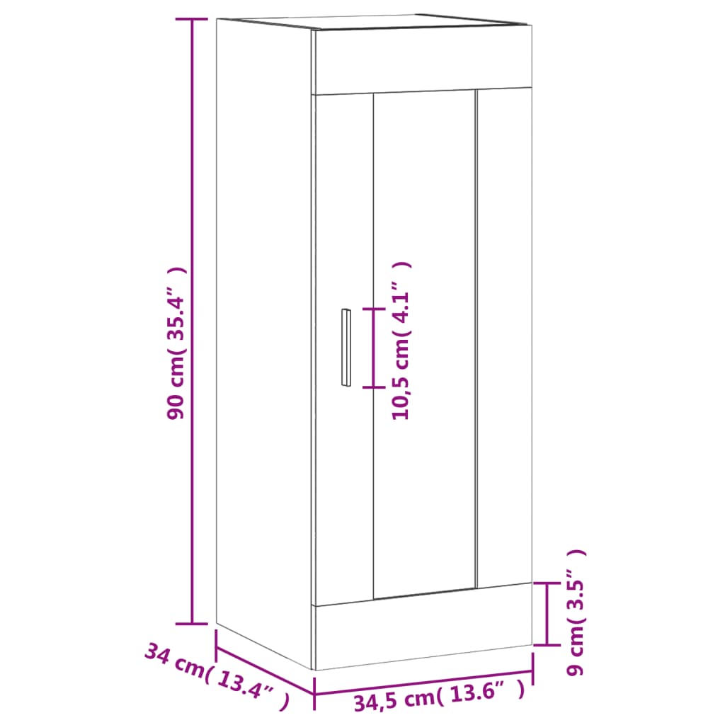 vidaXL vægskab 34,5x34x90 cm konstrueret træ grå sonoma-eg