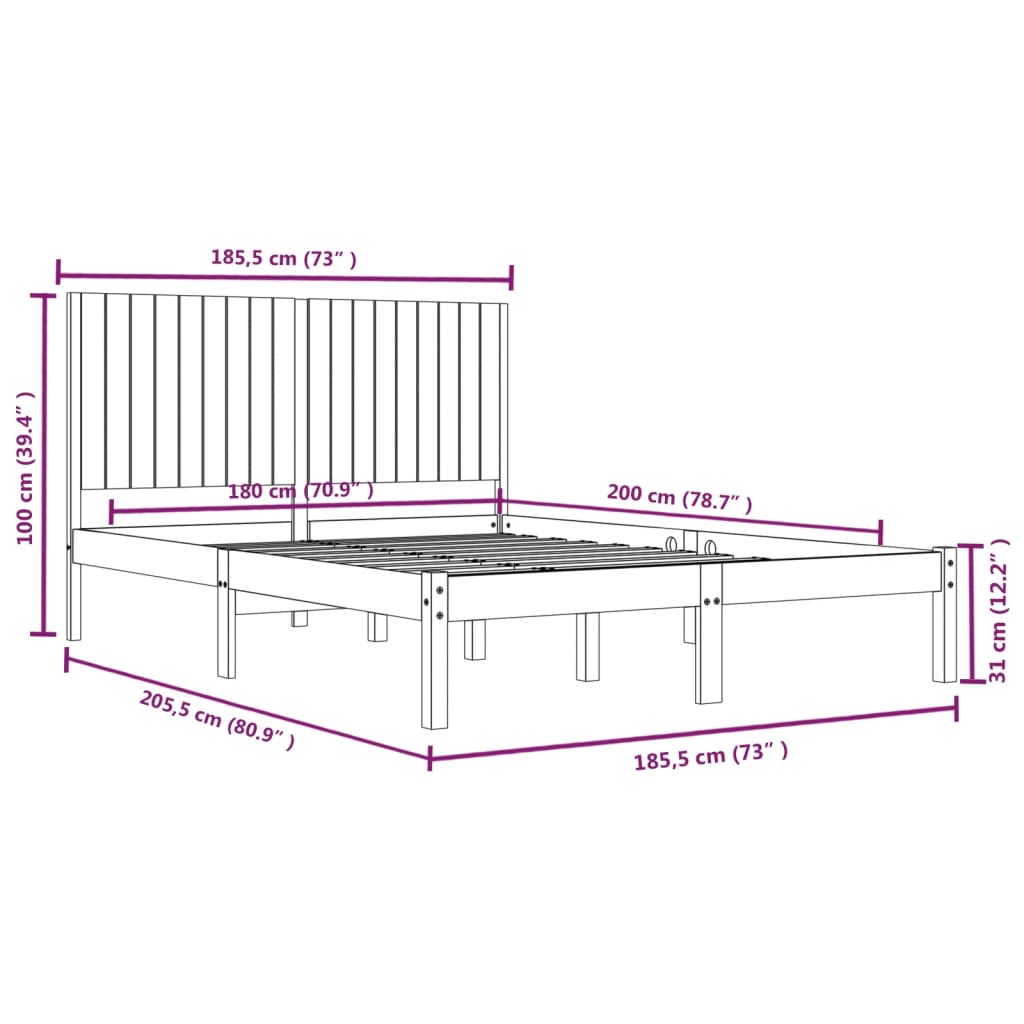 vidaXL sengeramme 180x200 cm massivt fyrretræ