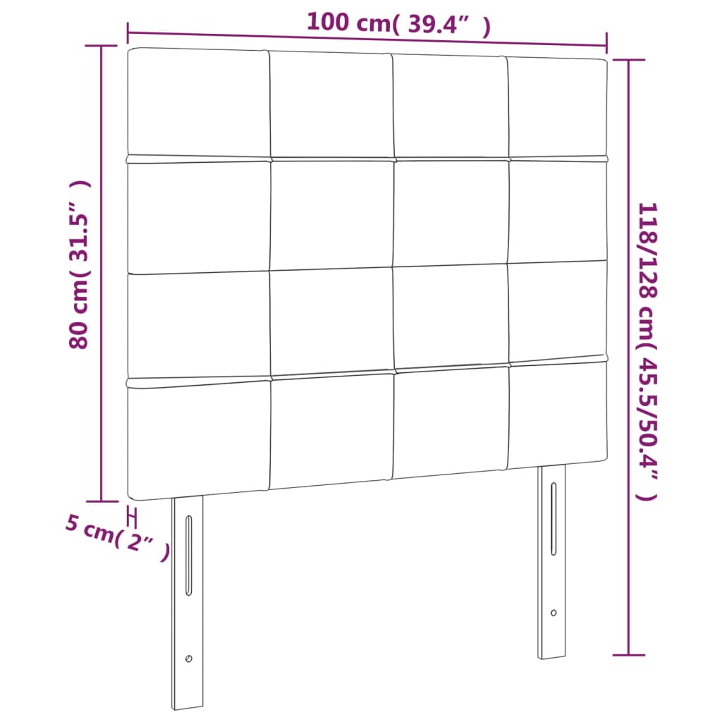 vidaXL sengegavl med LED-lys 100x5x118/128 cm stof cremefarvet