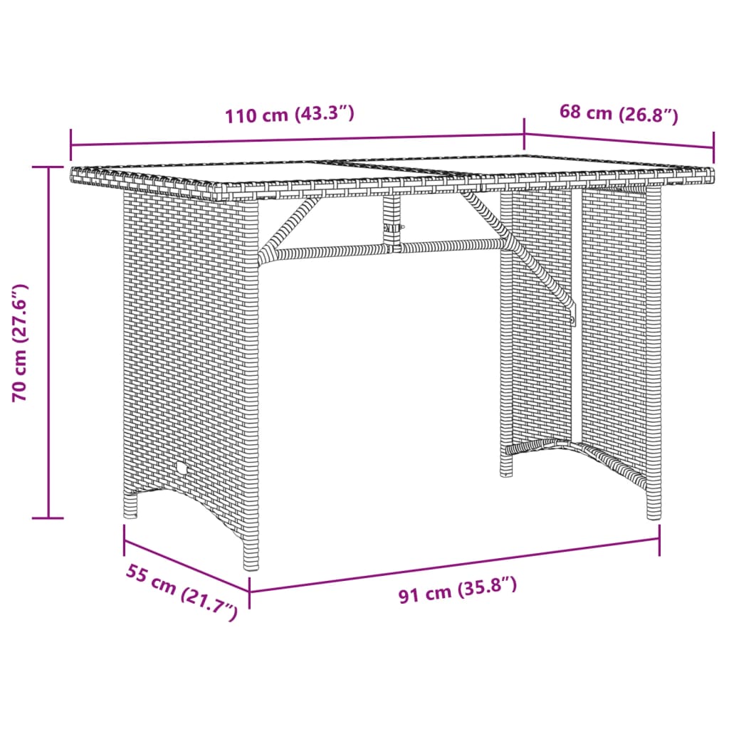 vidaXL havebord med træplade 110x68x70 cm polyrattan sort