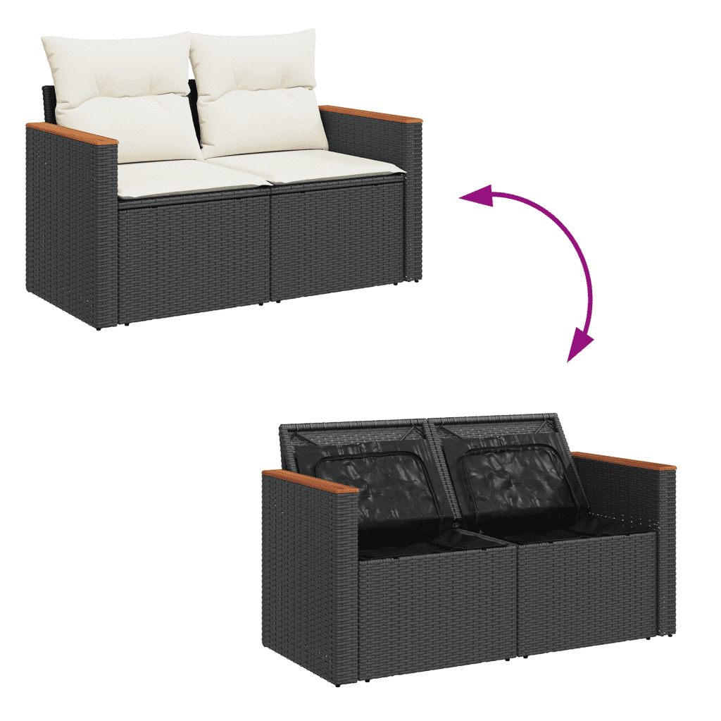 vidaXL sofasæt til haven 6 dele med hynder polyrattan sort