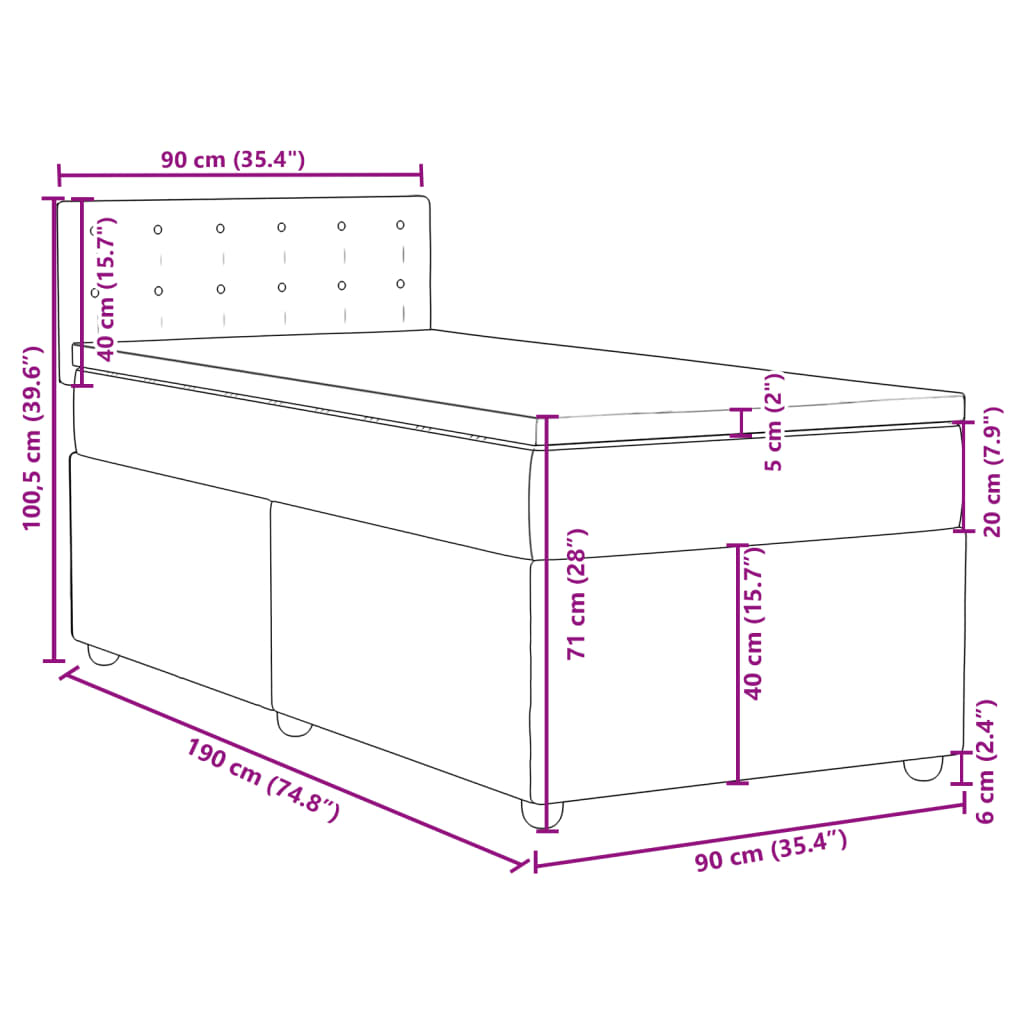 vidaXL kontinentalseng med madras 90x190 cm stof mørkegrå