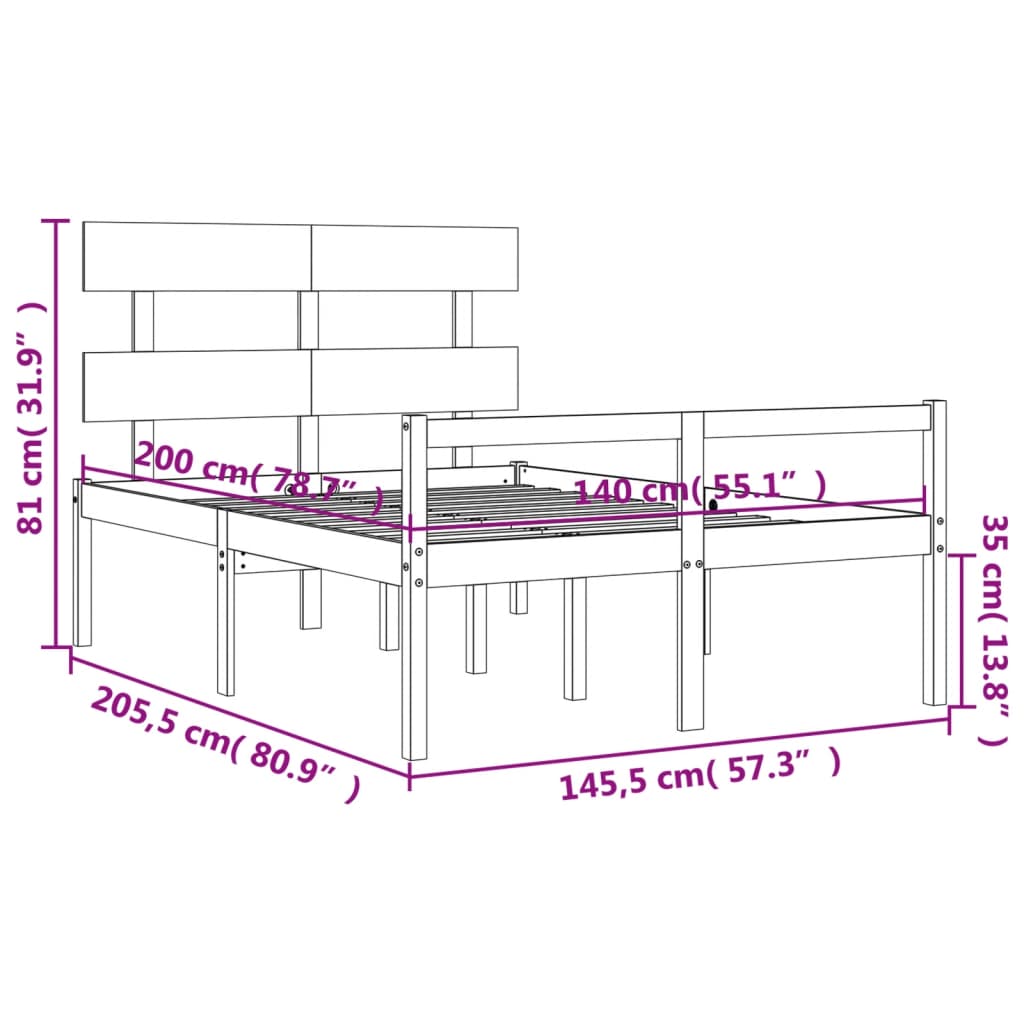 vidaXL seniorseng med sengegavl 140x200 cm massivt træ gyldenbrun