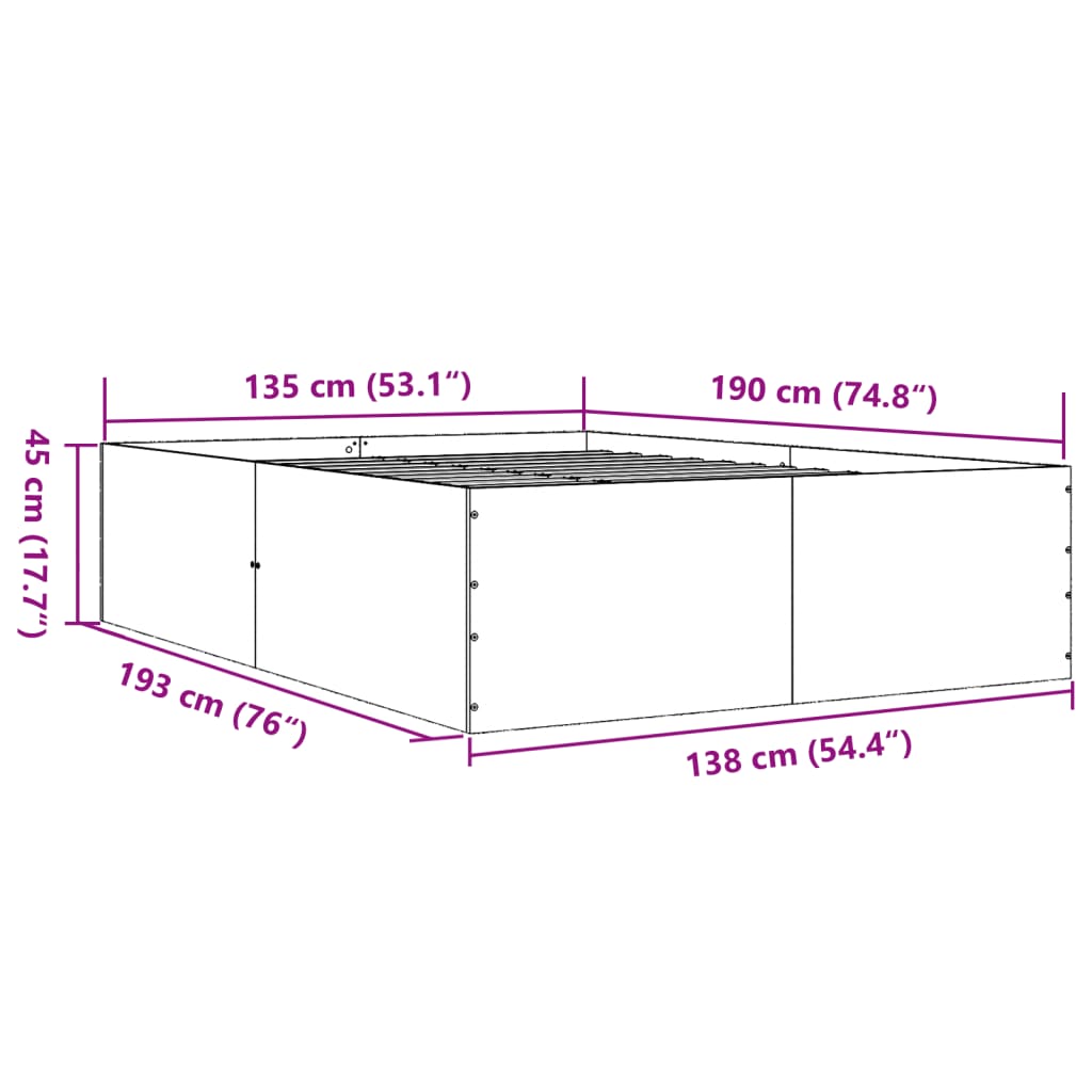 vidaXL sengestel 135x190 cm konstrueret træ sort