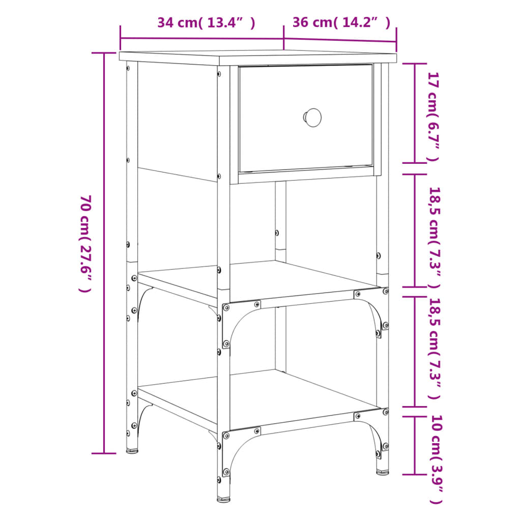 vidaXL sengeborde 2 stk. 34x36x70 cm konstrueret træ sort