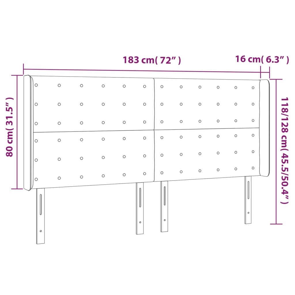 vidaXL sengegavl med kanter 183x16x118/128 cm stof sort