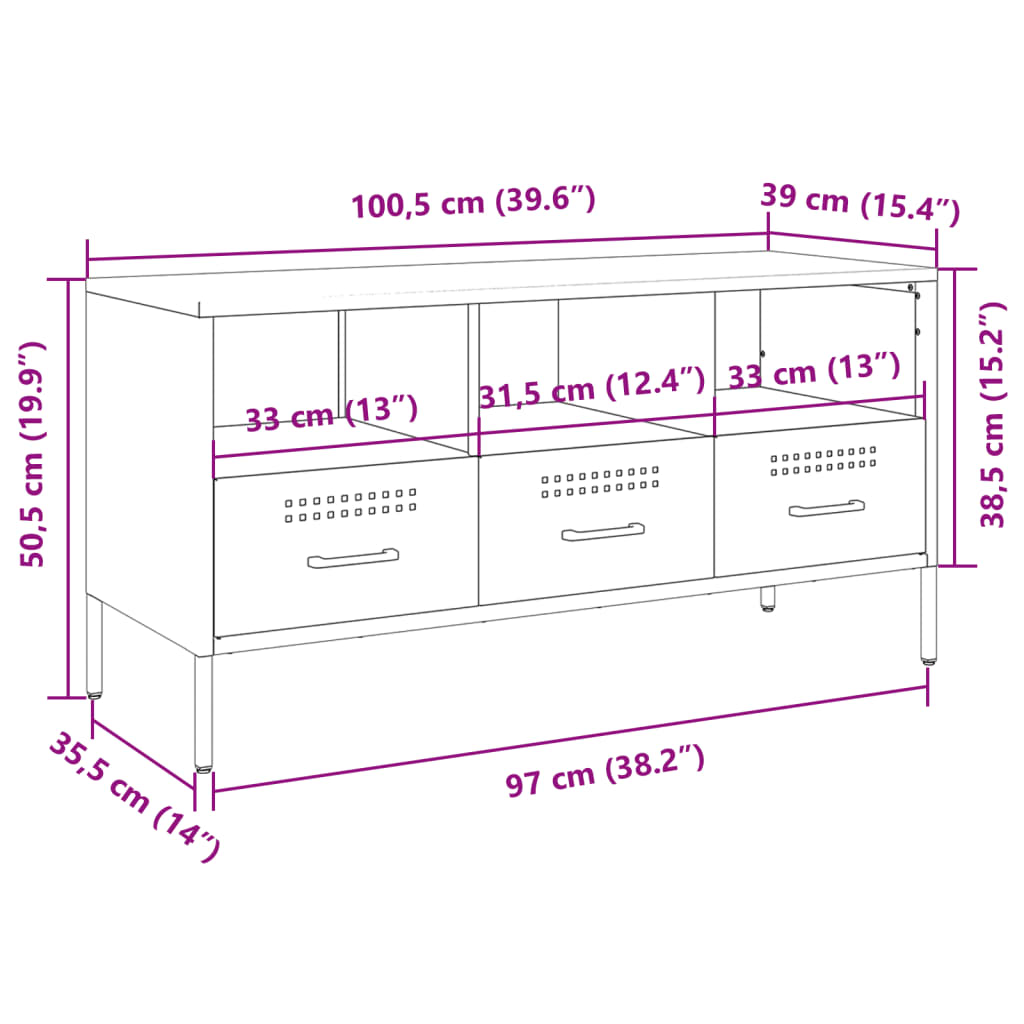 vidaXL tv-bord 100,5x39x50,5 cm koldvalset stål lyserød