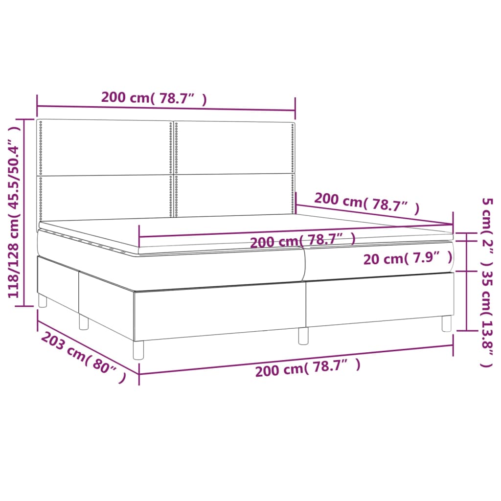 vidaXL kontinentalseng med LED-lys 200x200 cm kunstlæder sort