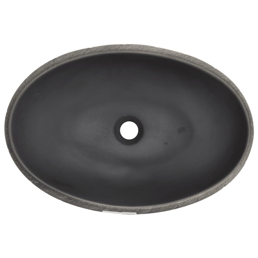 vidaXL håndvask til bordplade 59x40x15 cm oval keramik sort og grå