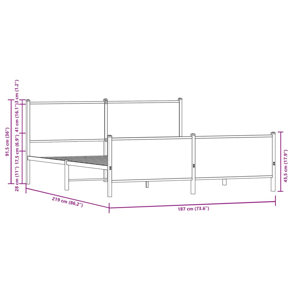 vidaXL sengeramme uden madras 183x213 cm metal brun egetræsfarve