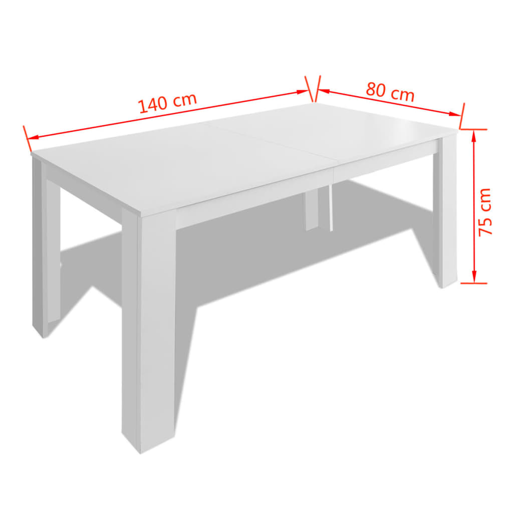 vidaXL spisebord 140x80x75 cm hvid