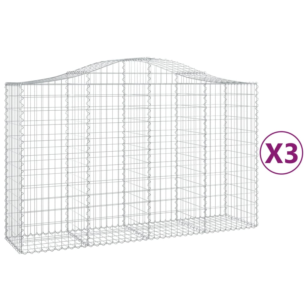 vidaXL buede gabionkurve 3 stk. 200x50x120/140 cm galvaniseret jern