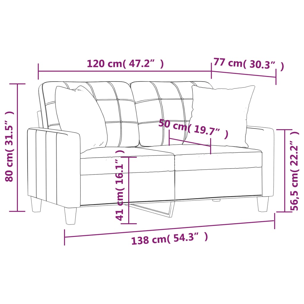 vidaXL 2-personers sofa med pyntepuder 120 cm kunstlæder cremefarvet