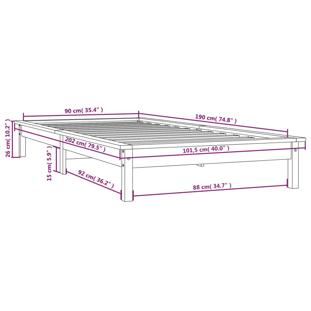 vidaXL sengeramme 90x190 cm Single massivt fyrretræ grå