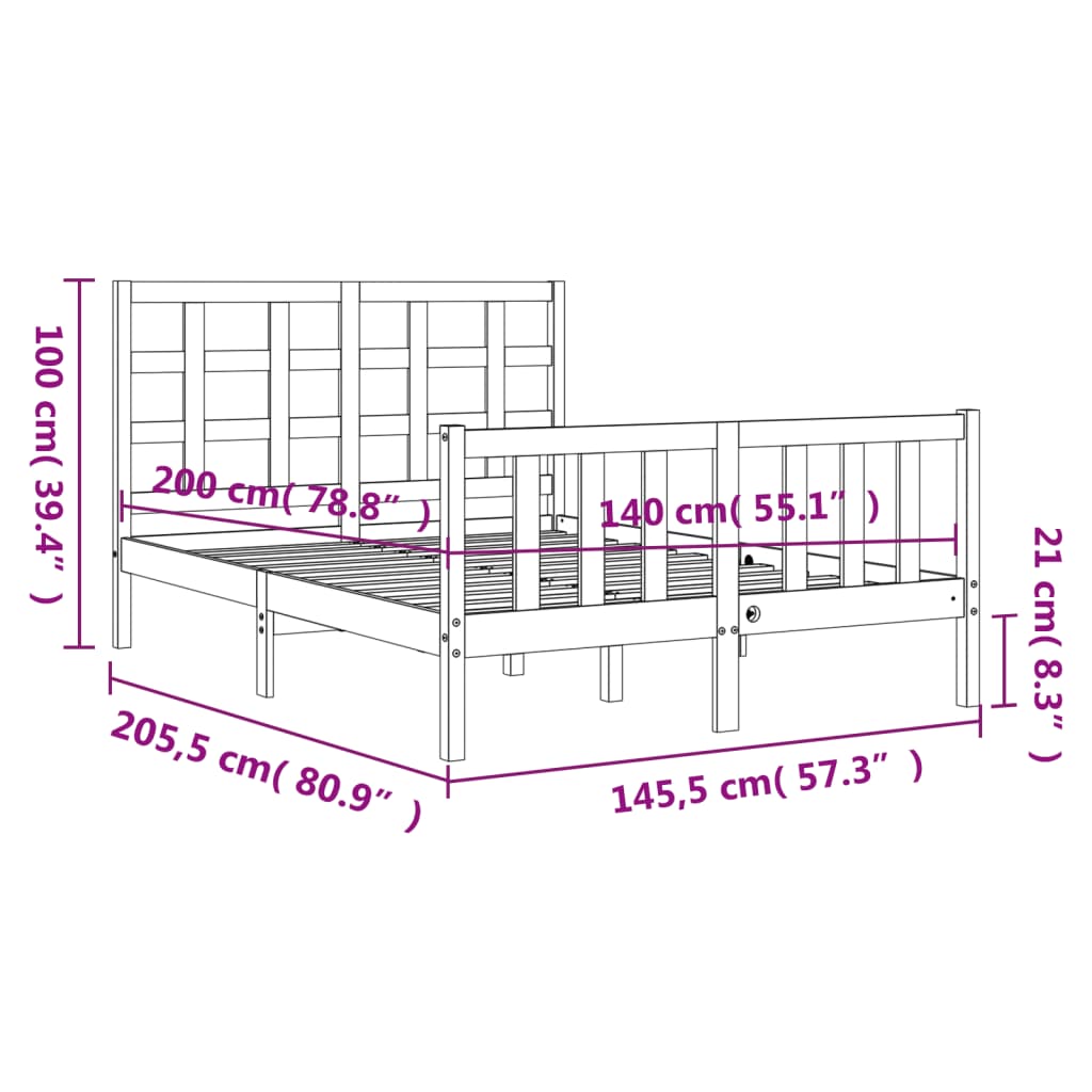 vidaXL sengeramme med sengegavl 140x200 cm massivt træ hvid