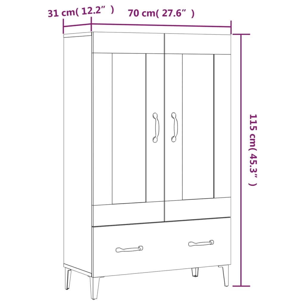 vidaXL skab 70x31x115 cm konstrueret træ sonoma-eg