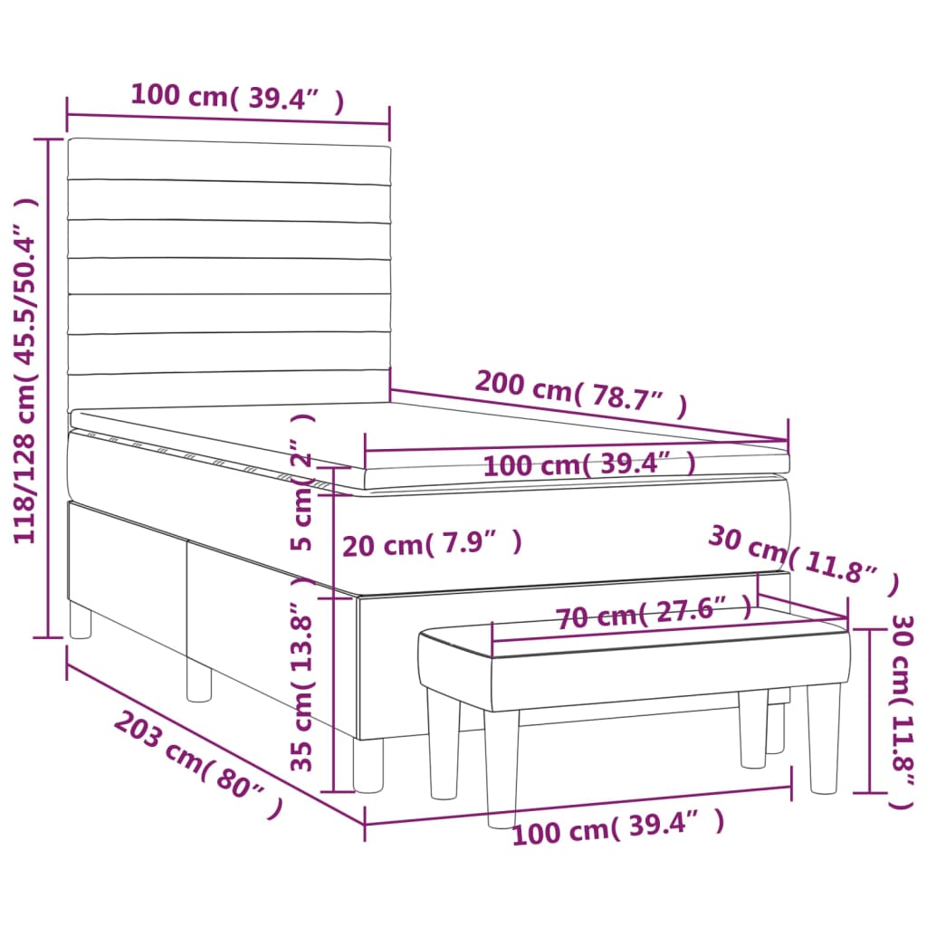 vidaXL kontinentalseng med madras 100x200 cm stof sort