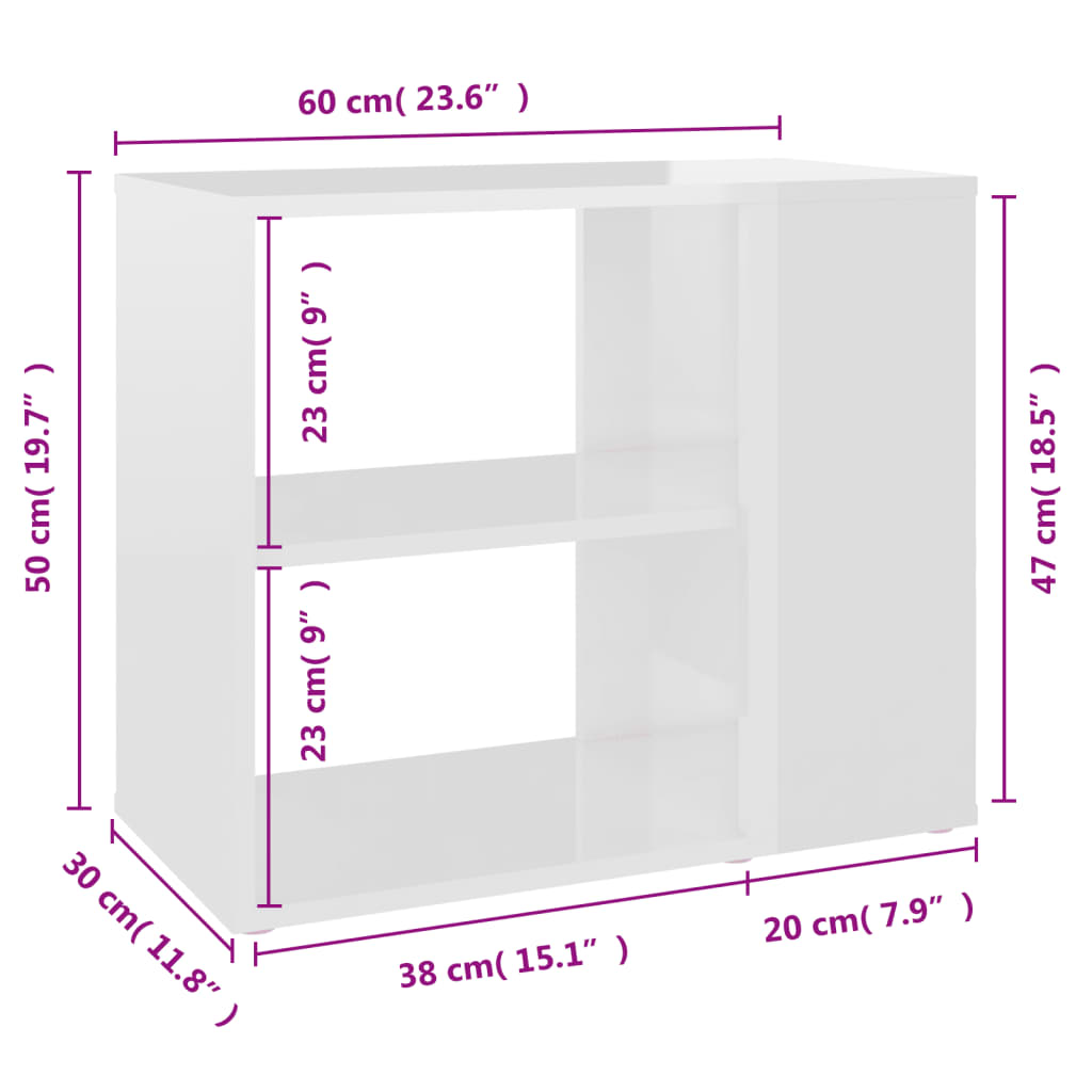 vidaXL sideskab 60x30x50 cm konstrueret træ hvid højglans