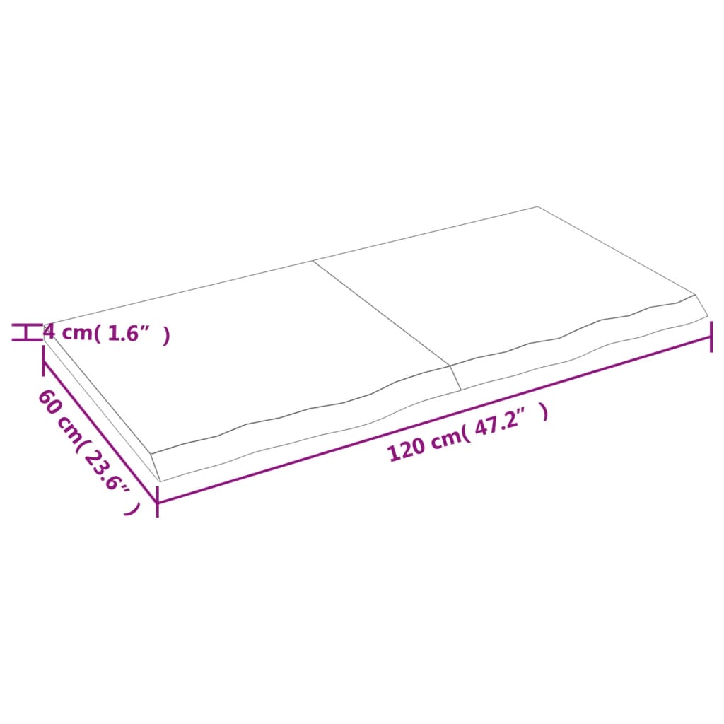 vidaXL bordplade til badeværelse 120x60x(2-4) cm massivt træ lysebrun